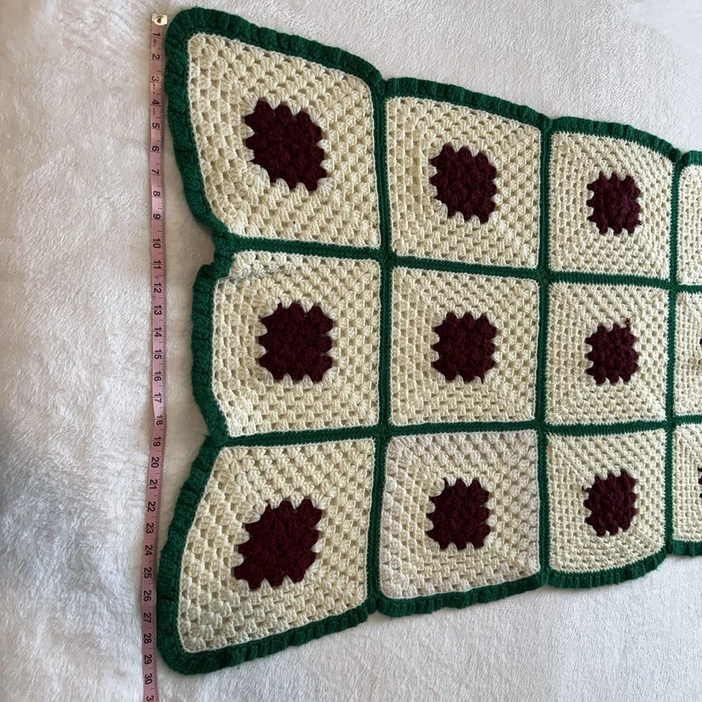 Hand Crocheted‎ Granny Rectangle Throw Afghan  Blanket 56 X 30 Red Green Ivory